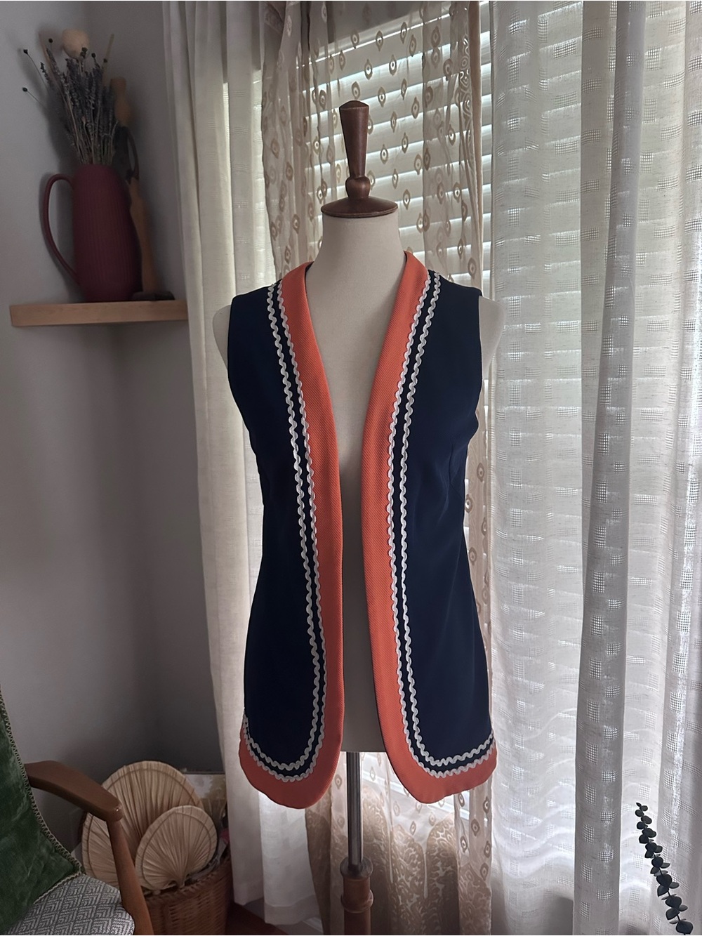 Avon Navy Vest with Orange Trim and White Accents